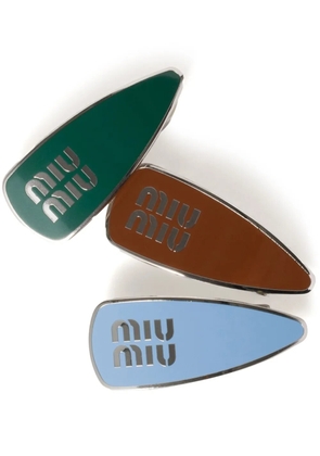 Miu Miu enamelled metal hair clips - Green