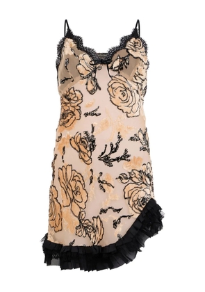 Roberto Cavalli rose-print ruffled dress - Neutrals