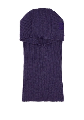 Needles embroidered ribbed wool balaclavas - Purple