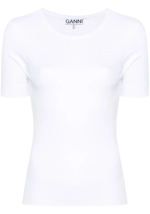 GANNI logo-embroidered ribbed T-shirt - White