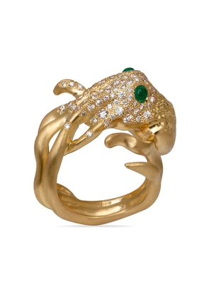 Gaelle Khouri 18K yellow gold La Pieuvre diamond and emerald ring