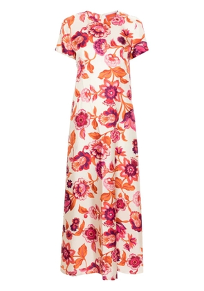 La DoubleJ floral-print silk swing dress - Neutrals