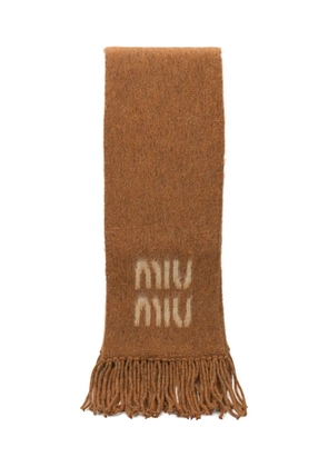 Miu Miu fringed logo scarf - Brown