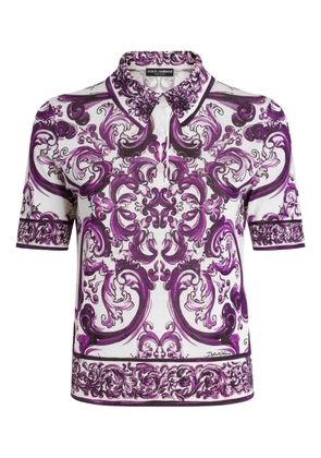 Dolce & Gabbana Majolica-print silk polo top - White