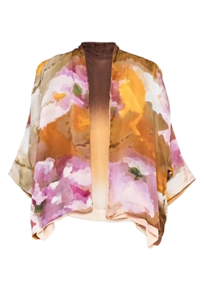 YAVI reversible abstract-print silk velvet jacket - Brown