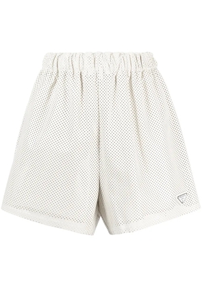 Prada high-waisted logo-plaque shorts - White