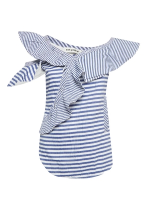 Self-Portrait asymmetric striped top - White