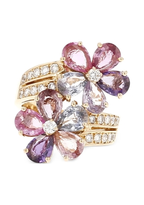 Bvlgari Pre-Owned 2000's diamond sapphire flower ring - Gold