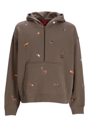HUGO embroidered half-zip hoodie - Brown