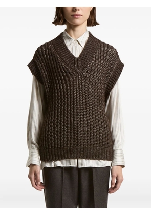 Peserico metallic-effect V-neck vest - Brown