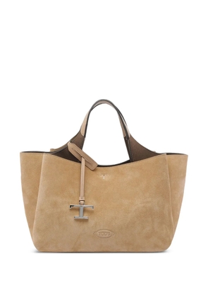 Tod's logo-charm suede tote bag - Brown