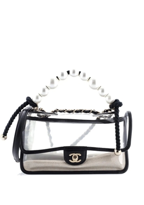 CHANEL Pre-Owned Sand By The Sea Pearl Flap Bag PVC with Lambskin Medium shoulder bag - Black