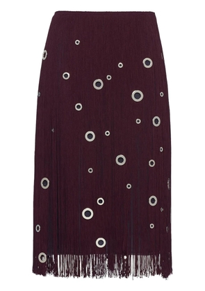 Prada eyelet-embellished fringed midi skirt - Red