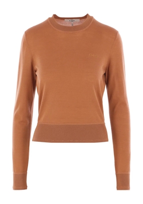 Chloé logo-embroidered crew-neck top - Brown
