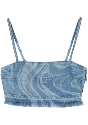 Patrizia Pepe crystal-embellished denim crop top - Blue