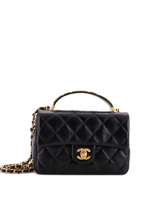 CHANEL Pre-Owned Coco CC Plaques Top Handle Flap Bag Quilted Lambskin Mini satchel - Black