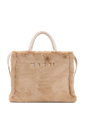 Marni faux-fur top-handle tote bag - Brown