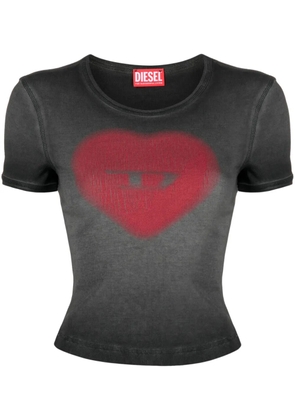 Diesel logo heart-print faded T-shirt - Black