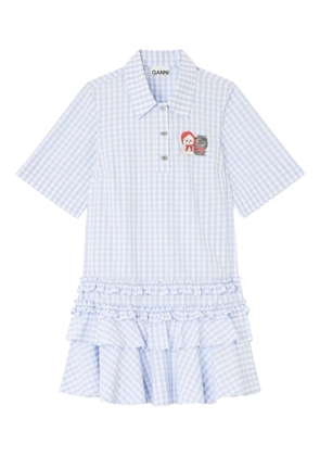 GANNI gingham-pattern ruffled mini dress - Blue