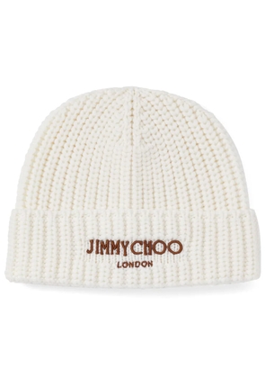 Jimmy Choo logo-embroidered ribbed-knit beanie - White