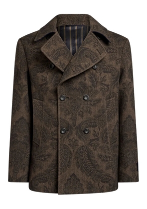 ETRO paisley herringbone peacoat - Brown