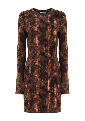 Just Cavalli snakeskin-print long-sleeve mini dress - Brown