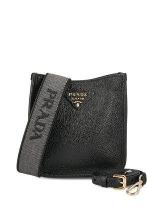 Prada logo-plaque leather shoulder bag - Black
