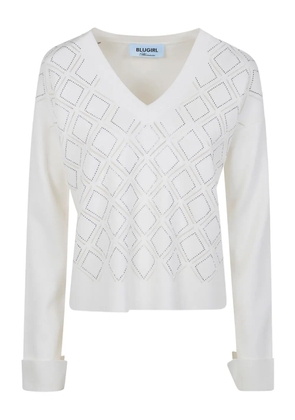 Blugirl diamond-intarsia V-neck sweater - White