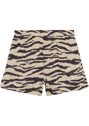 GANNI zebra-print crinked shorts - Black