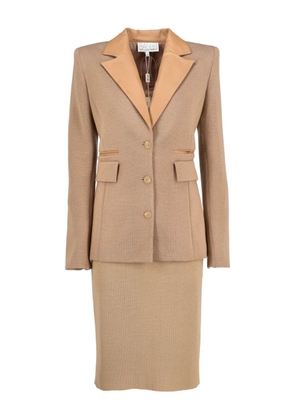 Basile Vintage leather-inserts skirt suit - Neutrals