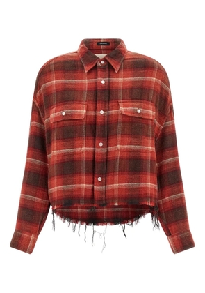 R13 frayed check-pattern shirt - Red