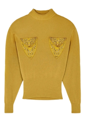 Versace embellished-pocket ribbed sweater - Yellow