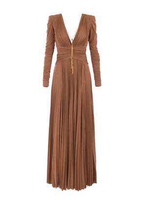 Elisabetta Franchi pleated maxi dress - Brown