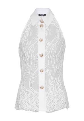 Balmain lace halterneck buttoned top - White