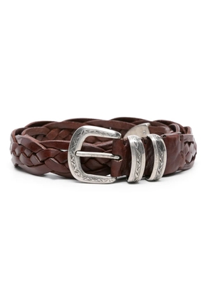 Brunello Cucinelli engraved-buckle braided leather belt - Brown