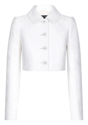 Dolce & Gabbana monogram-jacquard button-down cropped jacket - White