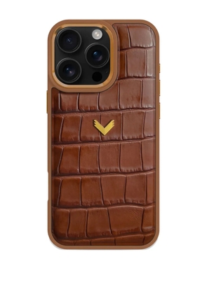 VELANTE crocodile-embossed iPhone 16 Pro phone case - Brown