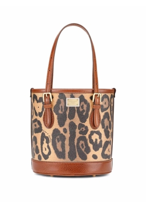Dolce & Gabbana small Crespo leopard-print bucket bag - Brown