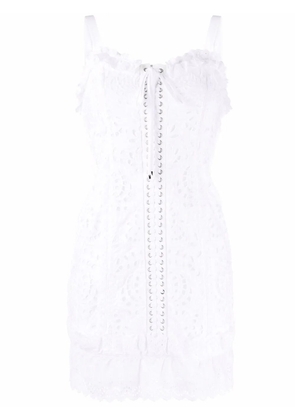 Dolce & Gabbana lace-up floral lace mini dress - White