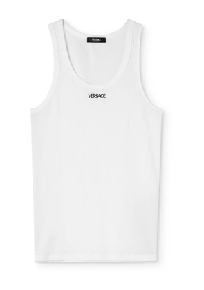 Versace logo-embroidered ribbed tank top - White