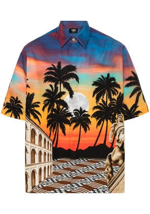 FENDI graphic-print poplin shirt - Blue