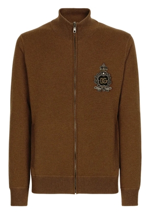 Dolce & Gabbana embellished logo-patch zipped cardigan - Brown
