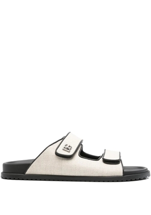 Dolce & Gabbana double-strap canvas slides - Neutrals