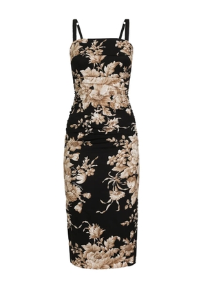 Dolce & Gabbana floral-print ruched midi dress - Black