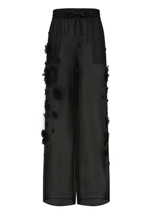 Dolce & Gabbana floral-appliqué silk trousers - Black