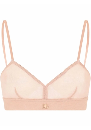 Dolce & Gabbana DG-logo tulle triangle bra - Neutrals