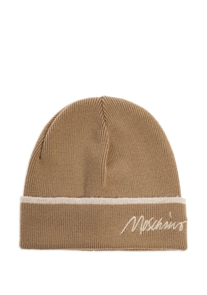 Moschino logo-embroidered ribbed beanie hat - Neutrals