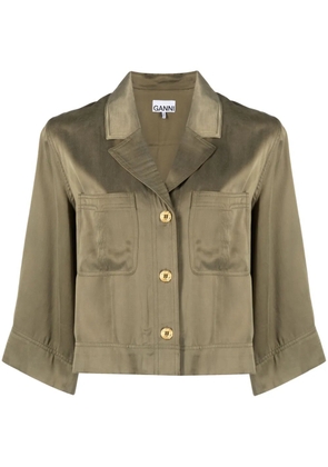 GANNI cropped satin shirt - Green