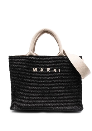 Marni logo-lettering raffia tote bag - Black