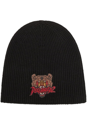 DSQUARED2 bear-appliqué wool beanie - Black